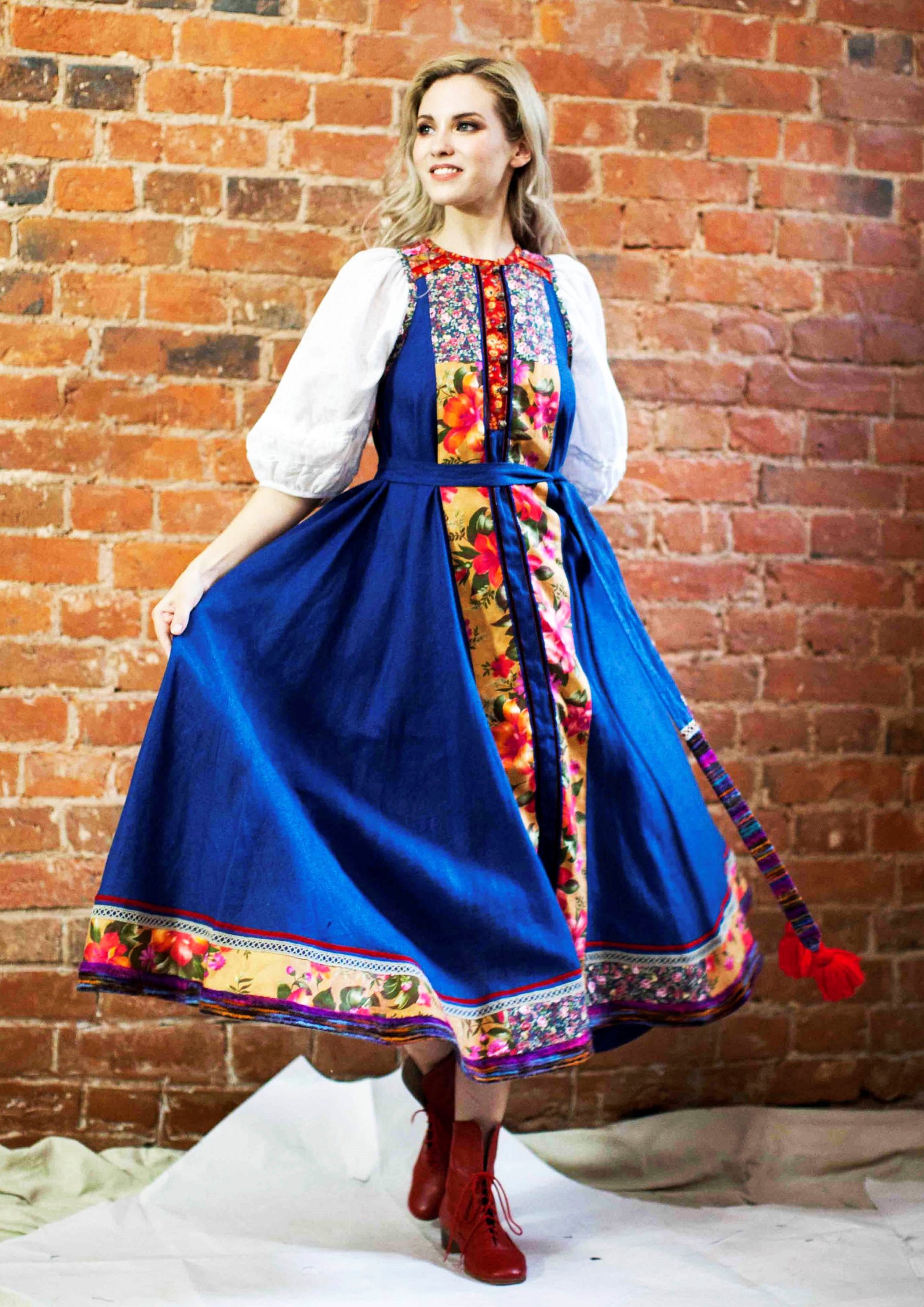 Сарафан с кушаком (косоклин, пейчворк). мод-310